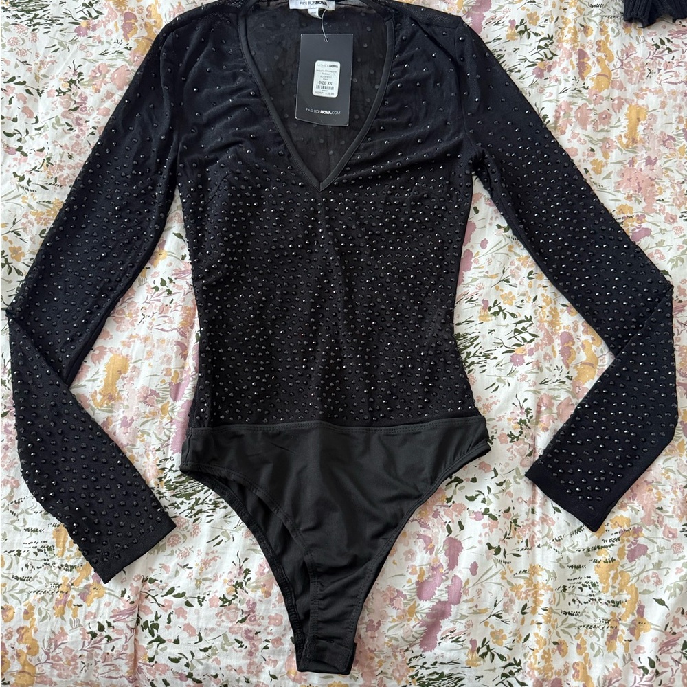 Fashion Nova Black Studded Bodysuit